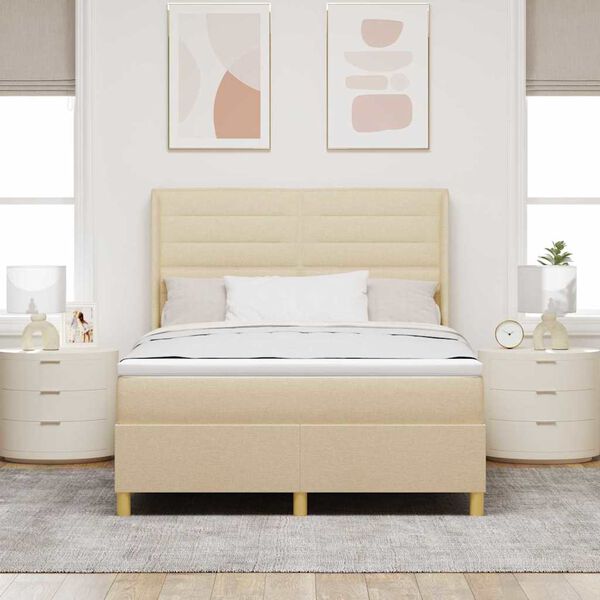 vidaXL Boxspringbett mit Matratze Creme 140 x 200 cm Stoff