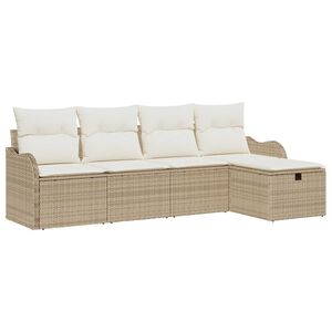 vidaXL Garten-Sofa-Set mit Kissen mit Speicher 5 pcs Beige Poly Rattan