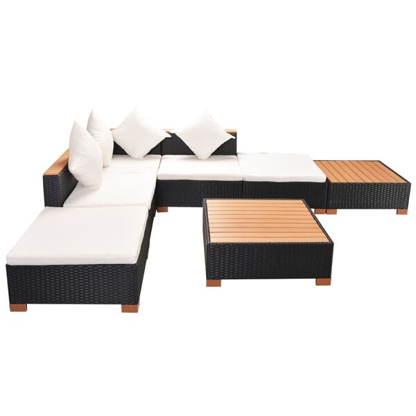 vidaXL 7-tlg. Garten-Lounge-Set mit Auflagen Poly Rattan Schwarz