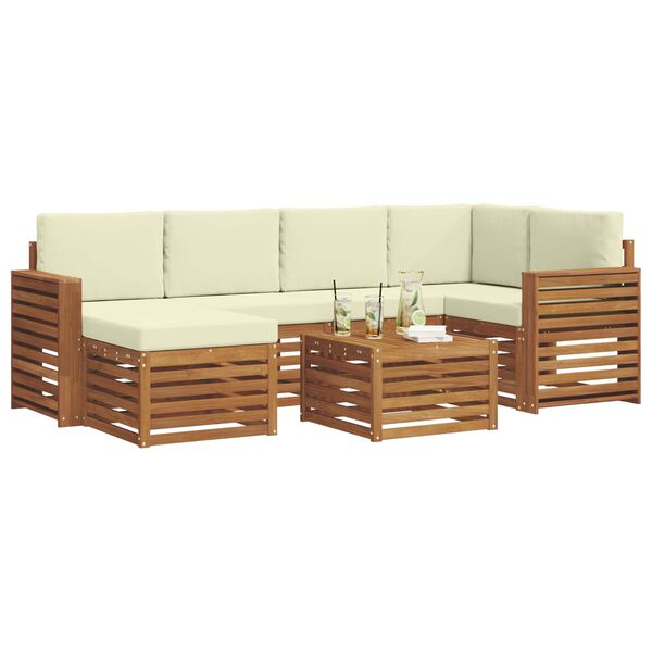 vidaXL Ecksofa Set mit Kissen 7 pcs Natur und Creme Massivholz Akazie
