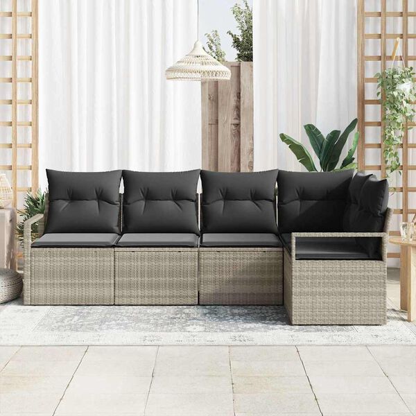 vidaXL Garten-Sofa-Set 5 pcs Hellgrau Poly Rattan