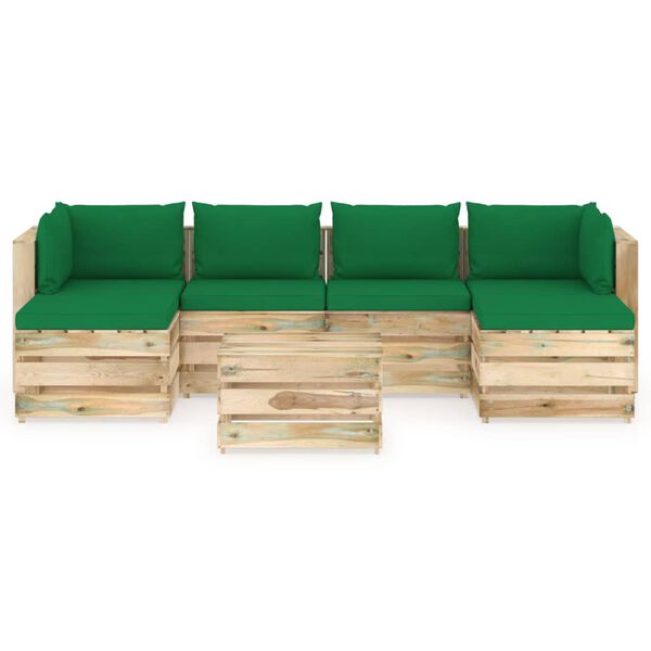 vidaXL 7-tlg. Garten-Lounge-Set mit Kissen Gr&uuml;n Impr&auml;gniertes Holz