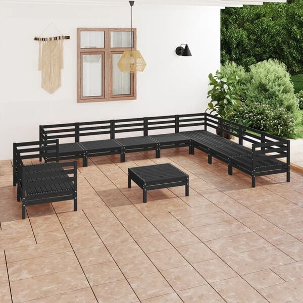vidaXL 11-tlg. Garten-Lounge-Set Massivholz Kiefer Schwarz