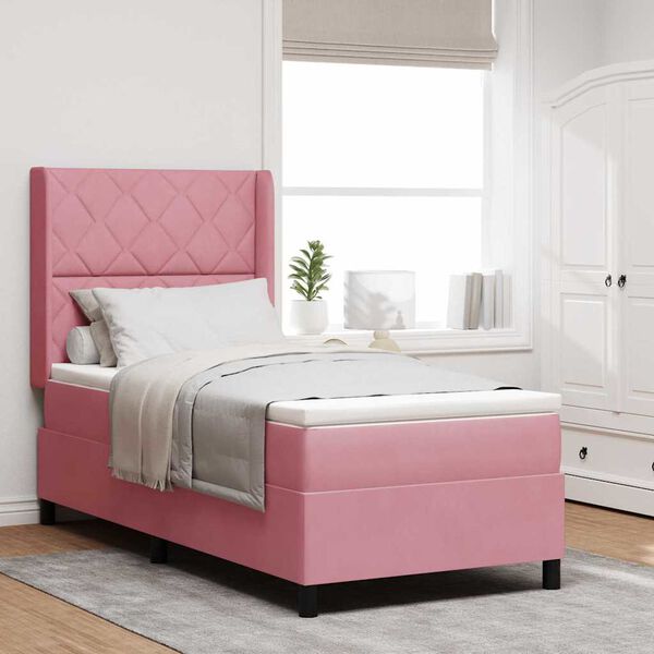 vidaXL Boxspringbett mit Matratze mit Kopfteil Rosa 100 x 200 cm Samt
