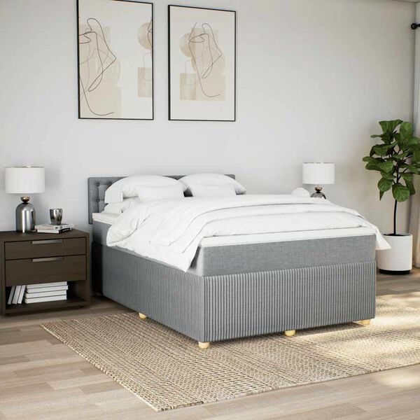 vidaXL Boxspringbett mit Matratze Hellgrau 160x200 cm Stoff