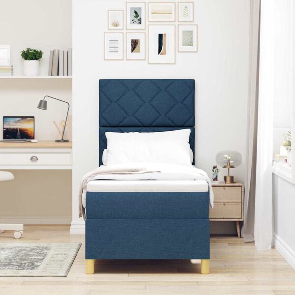 vidaXL Boxspringbett mit Matratze mit Kopfteil Blau 80 x 200 cm Stoff