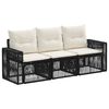 vidaXL Gartensofa-set 3 Stk. Schwarz und Cremewei&szlig; Poly-Rattan