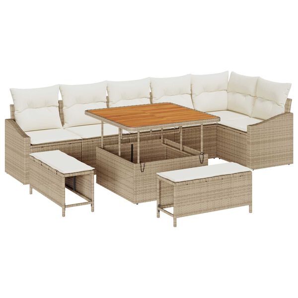 vidaXL Gartensofa-set mit Kissen mit Speicher 9 pcs Beige Poly Rattan