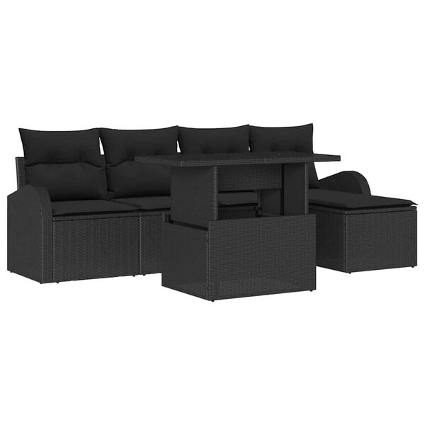 vidaXL Garten-Sofa-Set mit Kissen 6 pcs Schwarz Poly Rattan