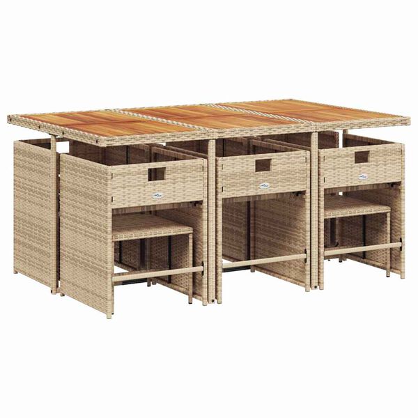 vidaXL 11-tlg. Garten-Essgruppe mit Kissen Beige Poly Rattan