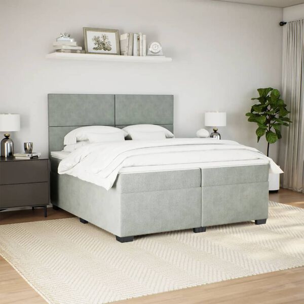 vidaXL Boxspringbett mit Matratze Hellgrau 200x200 cm Samt