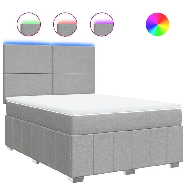 vidaXL Boxspringbett mit Matratze Hellgrau 140x190 cm Stoff