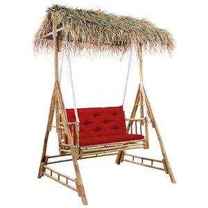 vidaXL Hollywoodschaukel mit Palmbl&auml;ttern und Kissen 202 cm Bambus
