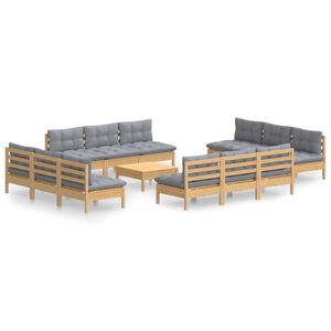 vidaXL 13-tlg. Garten-Lounge-Set mit Grauen Kissen Kiefernholz