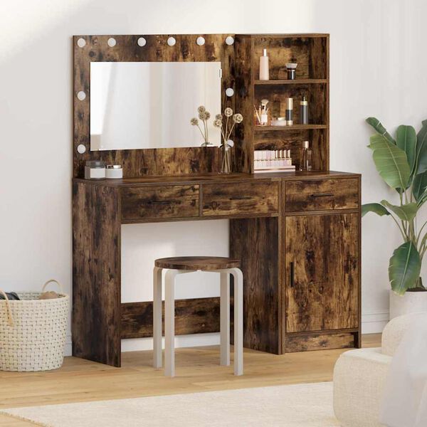 vidaXL Schminktisch mit Spiegelbeleuchtung 2 pcs Braun Holzwerkstoff