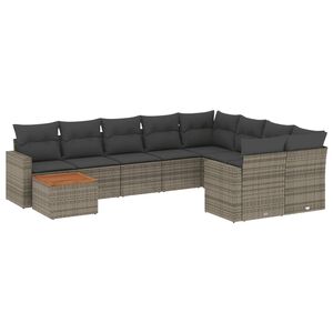 vidaXL 10-tlg. Garten-Sofagarnitur mit Kissen Grau Poly Rattan