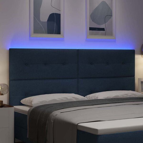 vidaXL LED-Kopfteil mit LED -Streifenleuchten Blau 200 cm Stoff