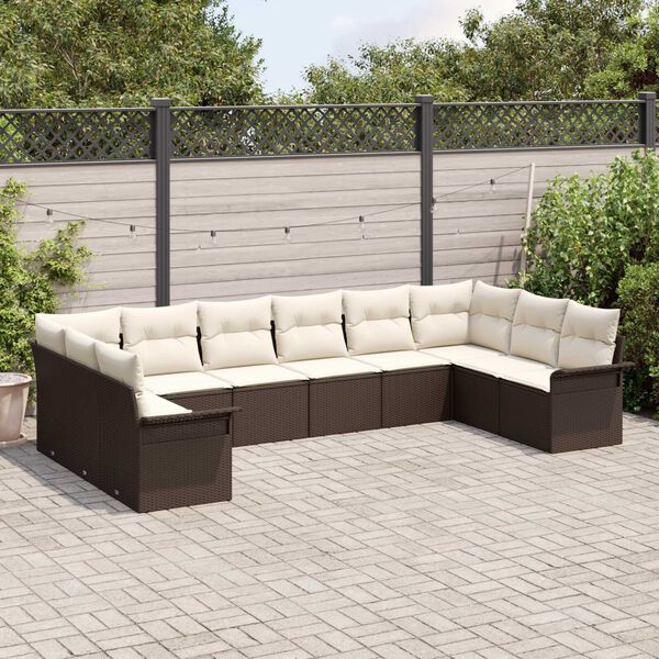vidaXL Gartensofa-set mit Kissen 10 pcs Braun Poly-Rattan