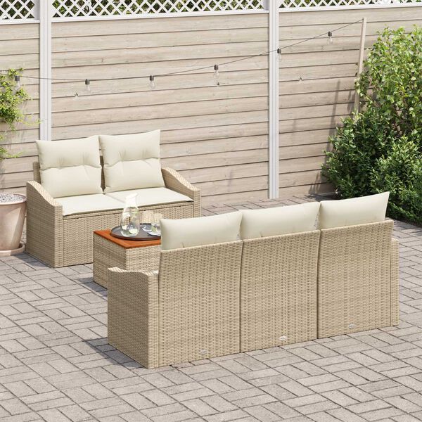 vidaXL Gartensofa-set mit Speicher 6 pcs Beige und Creme Poly-Rattan