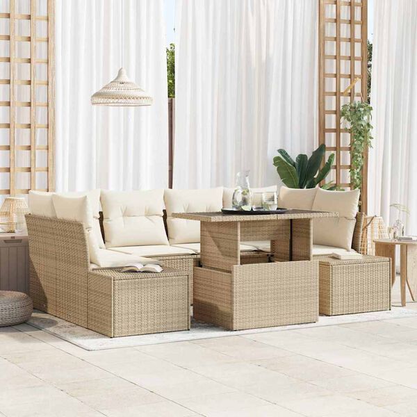 vidaXL Garten-Sofa-Set mit Kissen 7 pcs Beige und Creme