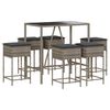 vidaXL 7-tlg. Gartenbar-Set mit Kissen Grau Poly Rattan