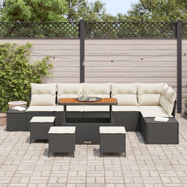 vidaXL Gartensofa-set mit Kissen 10 pcs Schwarz Poly-Rattan