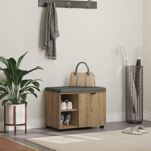 vidaXL Flurbank mit Kissen mit Regal Artisan-Eiche 60 x 38 x 46 cm