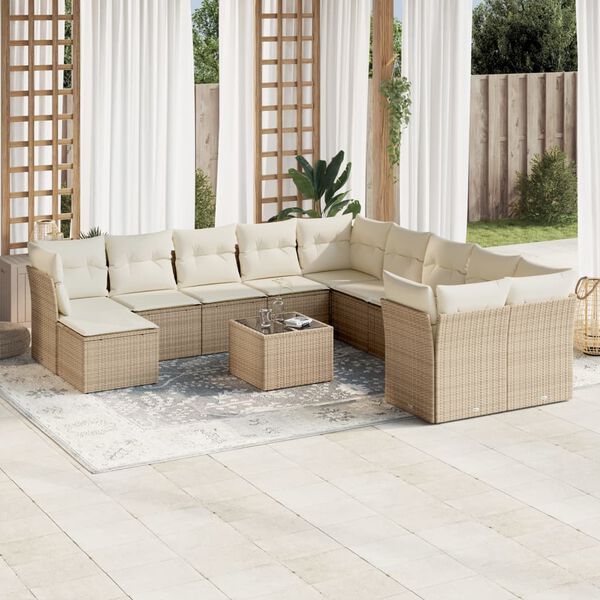 vidaXL 12-tlg. Garten-Sofagarnitur mit Kissen Beige Poly Rattan