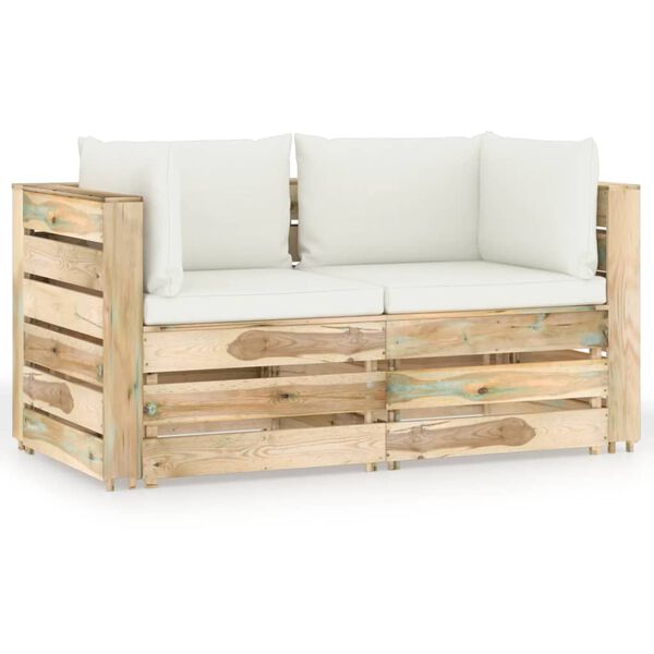 vidaXL 2-Sitzer Outdoor-Sofa mit Kissen Gr&uuml;n Impr&auml;gniertes Holz