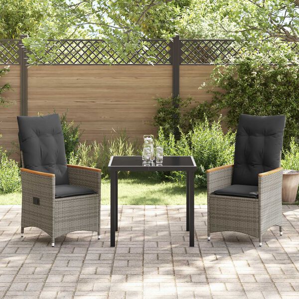 vidaXL Garten Essgruppe mit Kissen 3 pcs Grau Poly-Rattan
