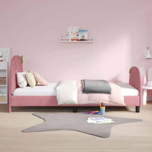vidaXL Kinderbettgestell mit Kopfteil Rosa 90 x 200 cm Samt