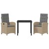 vidaXL Garten Essgruppe mit Kissen 3 pcs Beige Poly-Rattan