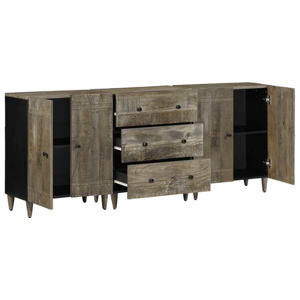 vidaXL 3-tlg. Sideboards Hellgrau 60x33,5x75 cm Massivholz Mango