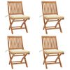 vidaXL Klappbare Gartenstühle mit Kissen 4 Stk. Massivholz Teak