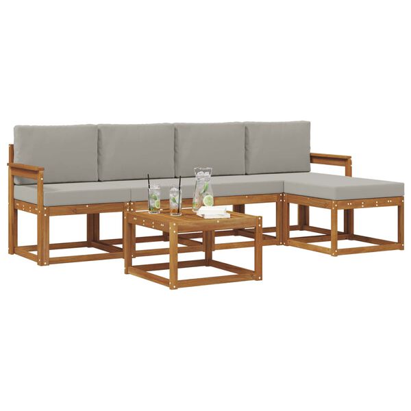 vidaXL Outdoor-Sofagarnitur mit Kissen 6 pcs Nat&uuml;rlich und Hellgrau