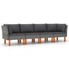 vidaXL 4-Sitzer-Gartensofa mit Kissen Grau Poly Rattan