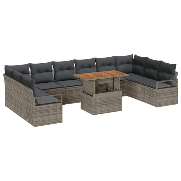 vidaXL Garten-Sofa-Set mit Kissen mit Kissen 11 pcs Grau und Braun