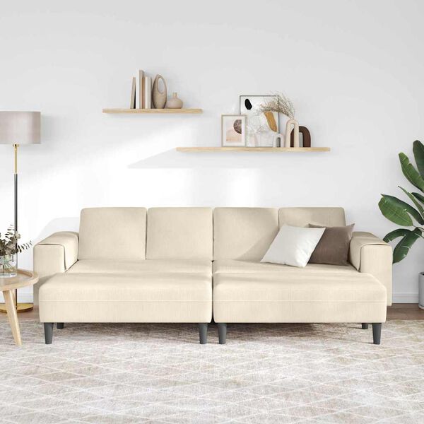 vidaXL Stoffsofa mit Kissen Creme 208 cm Cordstoff