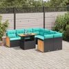 vidaXL 9-tlg. Garten-Sofagarnitur mit Kissen Schwarz Poly Rattan