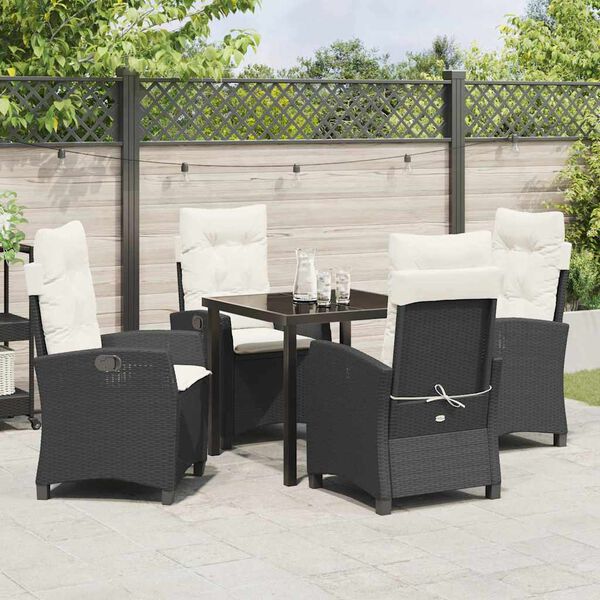 vidaXL Garten Essgruppe mit Kissen 5 pcs Schwarz Poly-Rattan