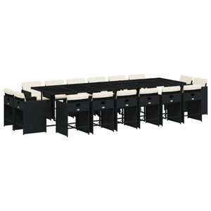 vidaXL 17-tlg. Garten-Essgruppe mit Kissen Schwarz Poly Rattan