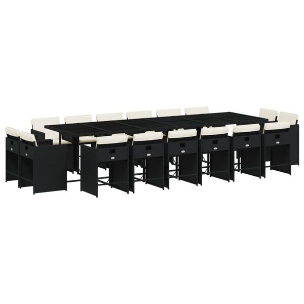 vidaXL 17-tlg. Garten-Essgruppe mit Kissen Schwarz Poly Rattan