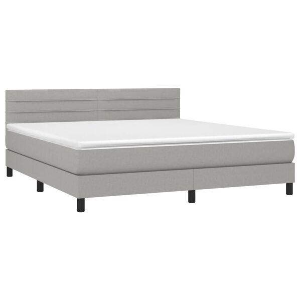 vidaXL Boxspringbett mit Matratze & LED Hellgrau 160x200 cm Stoff