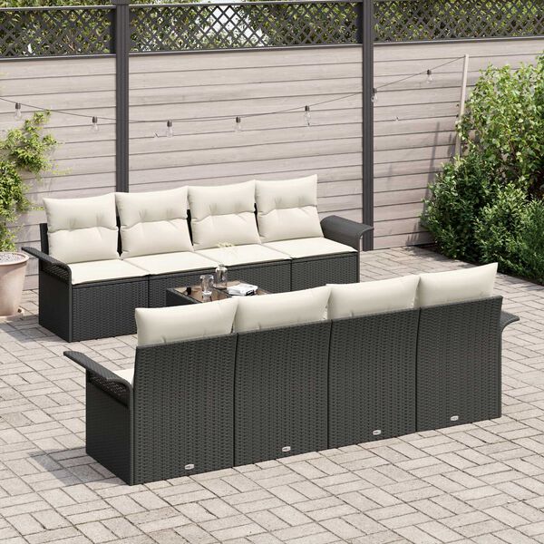 vidaXL Gartensofa-set mit Kissen 9 pcs Schwarz Poly-Rattan