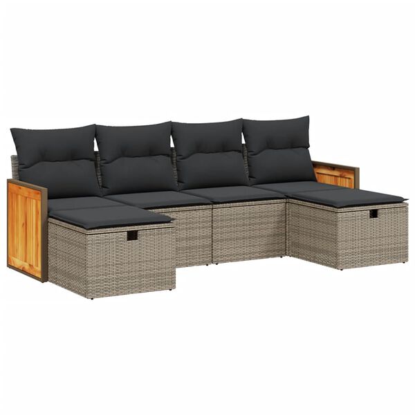 vidaXL 6-tlg. Garten-Sofagarnitur mit Kissen Grau Poly Rattan