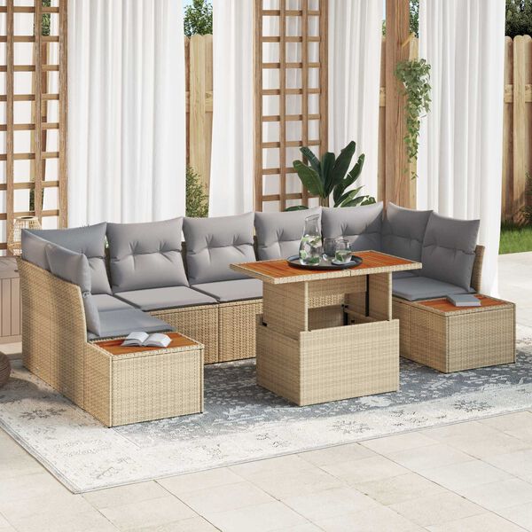 vidaXL Garten-Sofa-Set mit Speicher 8 pcs Beige Poly Rattan