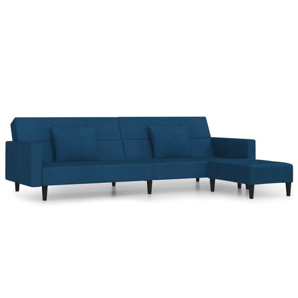 vidaXL Schlafsofa 2-Sitzer mit 2 Kissen & Hocker Blau Samt