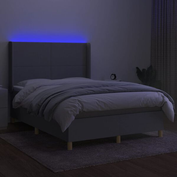 vidaXL Boxspringbett mit Matratze & LED Hellgrau 140x190 cm Stoff