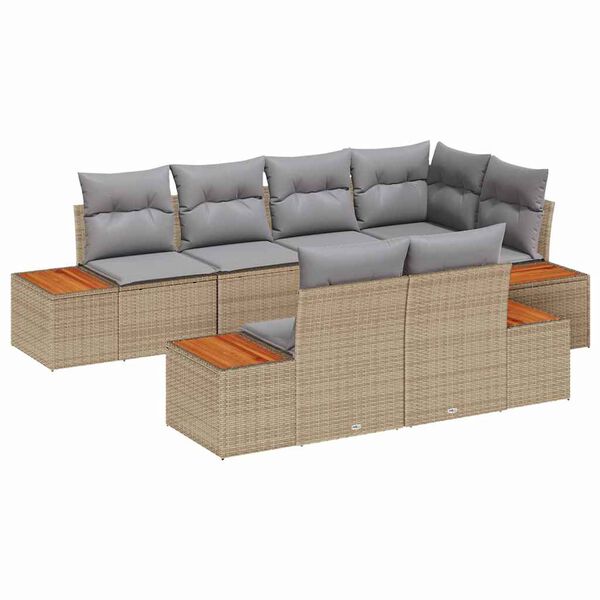 vidaXL Gartensofa-set mit Kissen 7 pcs Beige und Hellgrau Polyrattan