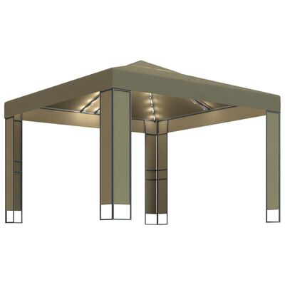 vidaXL Pavillon mit Doppeldach & LED-Lichterkette 3x3x2,7 m Taupe